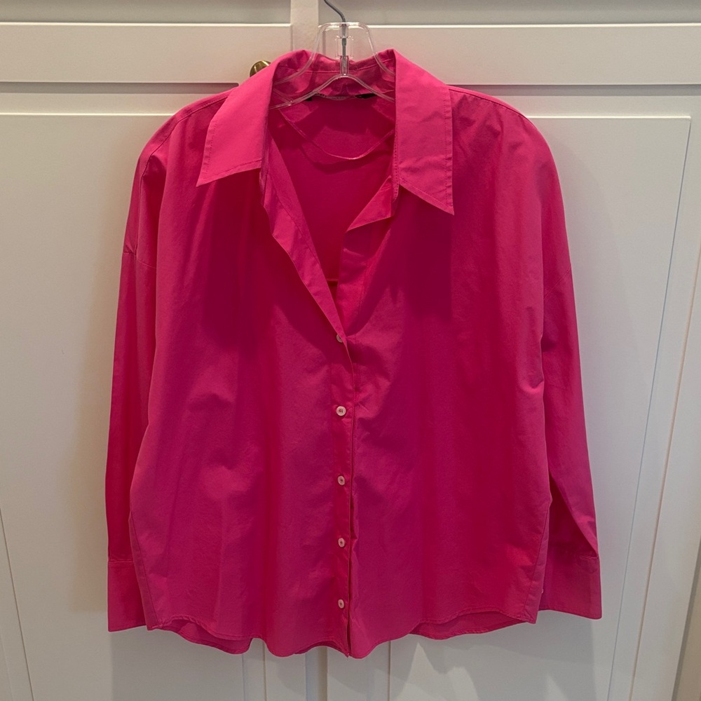 Zara Hot Pink Button-Up Shirt -sz M - Picture 2 of 5